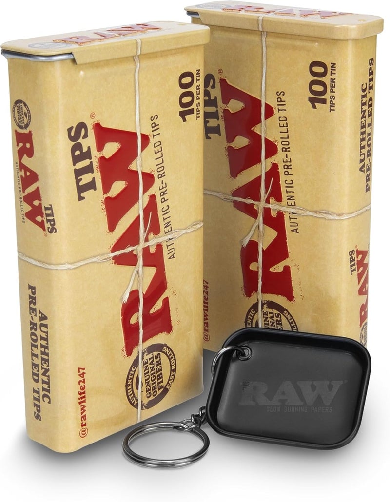 Raw Pre-Rolled Tips with Storage Tin - 200 Tips & Limited Edition Black Matte Keychain - Slow Burning & Convenient for Rolling on The Go - Image 5